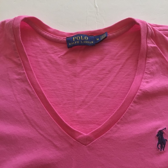 POLO RALPH LAUREN PINK VEE NECK POLO PONY T SHIRT MEDIUM - Picture 9 of 11